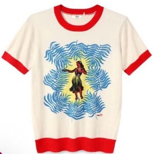 Cream Short Sleeve Graphic Ringer Tee with Red Trim